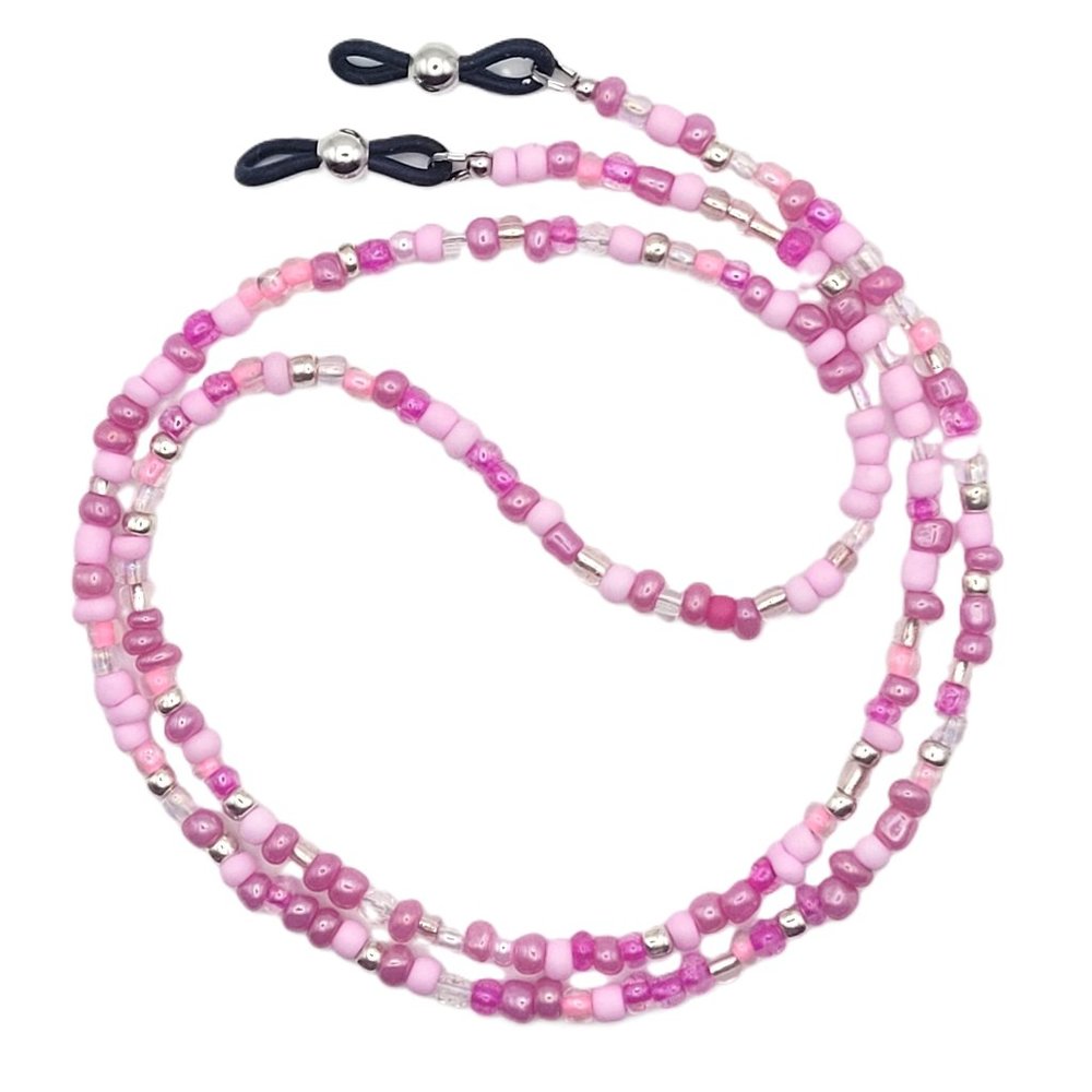 Pink, Clear and Silver, Handmade Beaded Eyeglass Sunglass Chain Holder